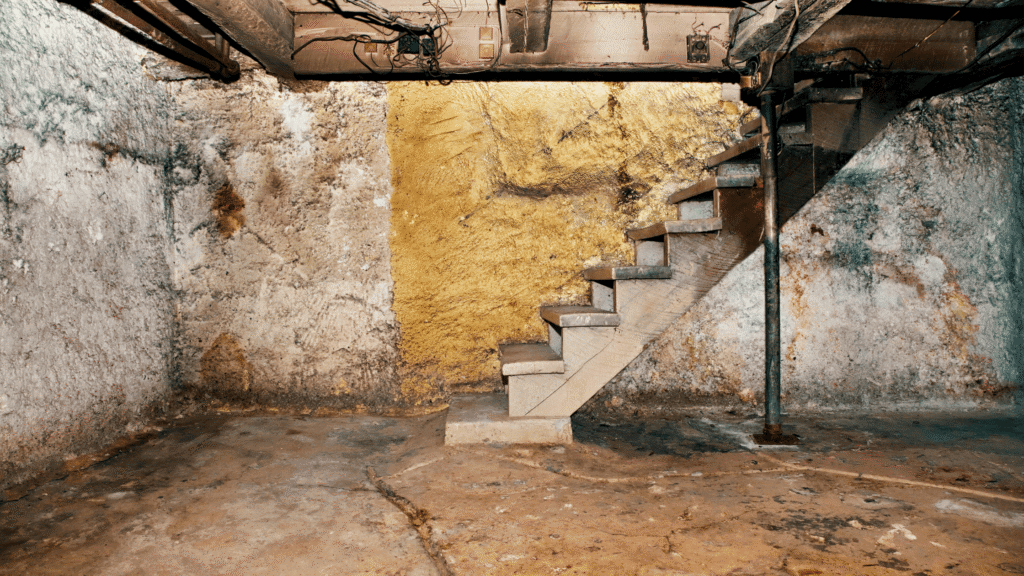 Photo of an old, dark, and rustic sexual basement
